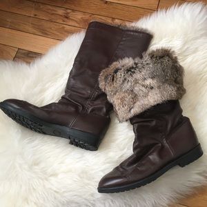 Rabbit Fur Leather Boots